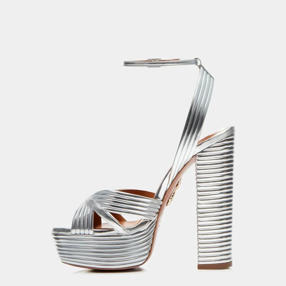 Aquazzura Sundance 140 Silver platform Sandals 41 $950